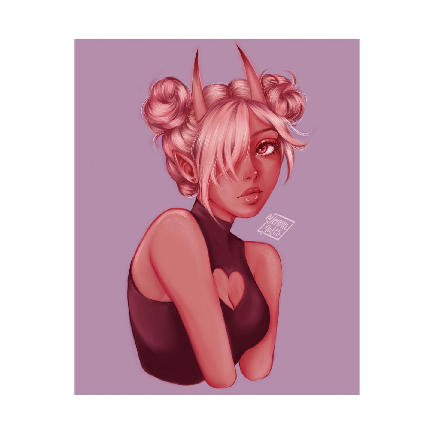Artistic Pink Demon Girl Portrait Poster