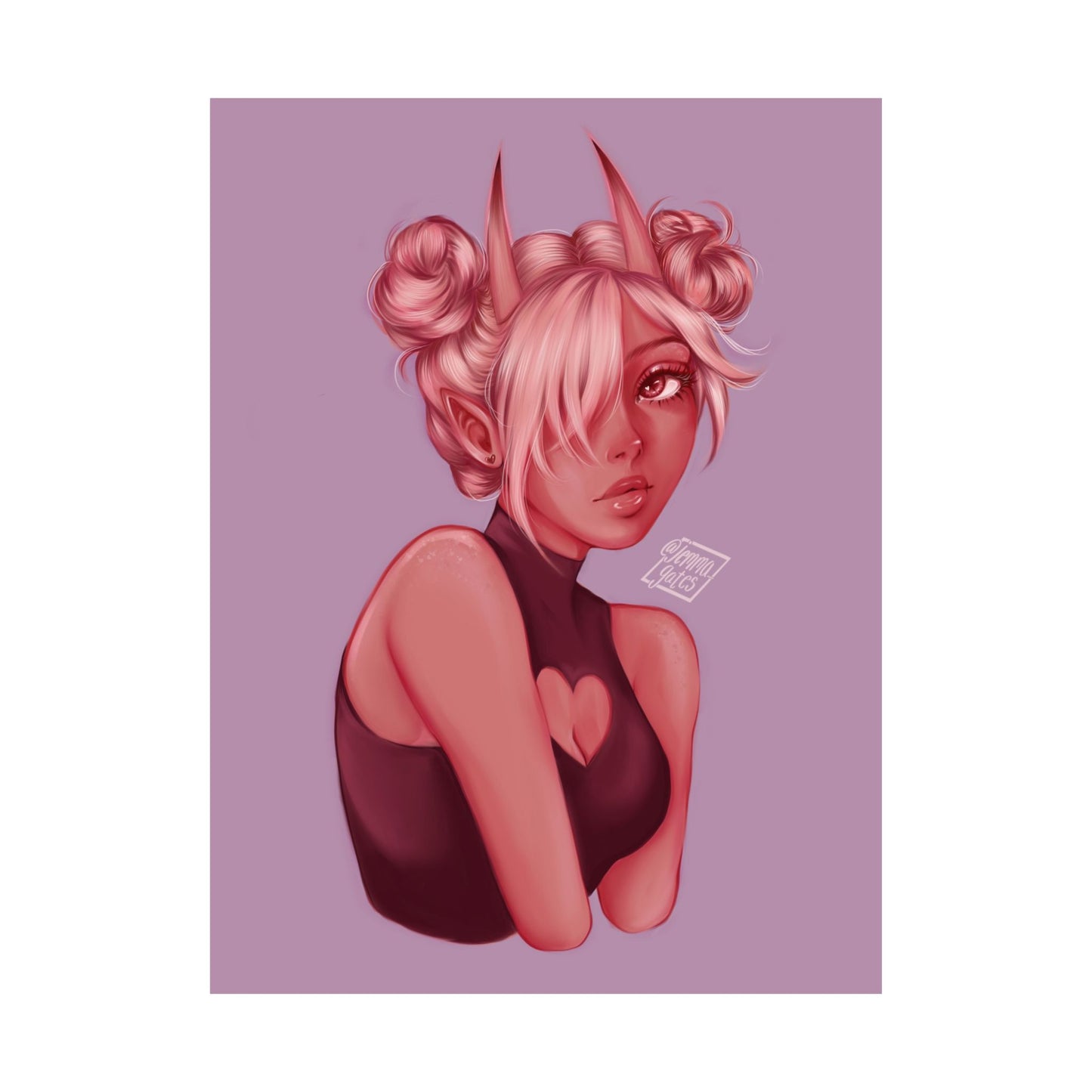 Artistic Pink Demon Girl Portrait Poster
