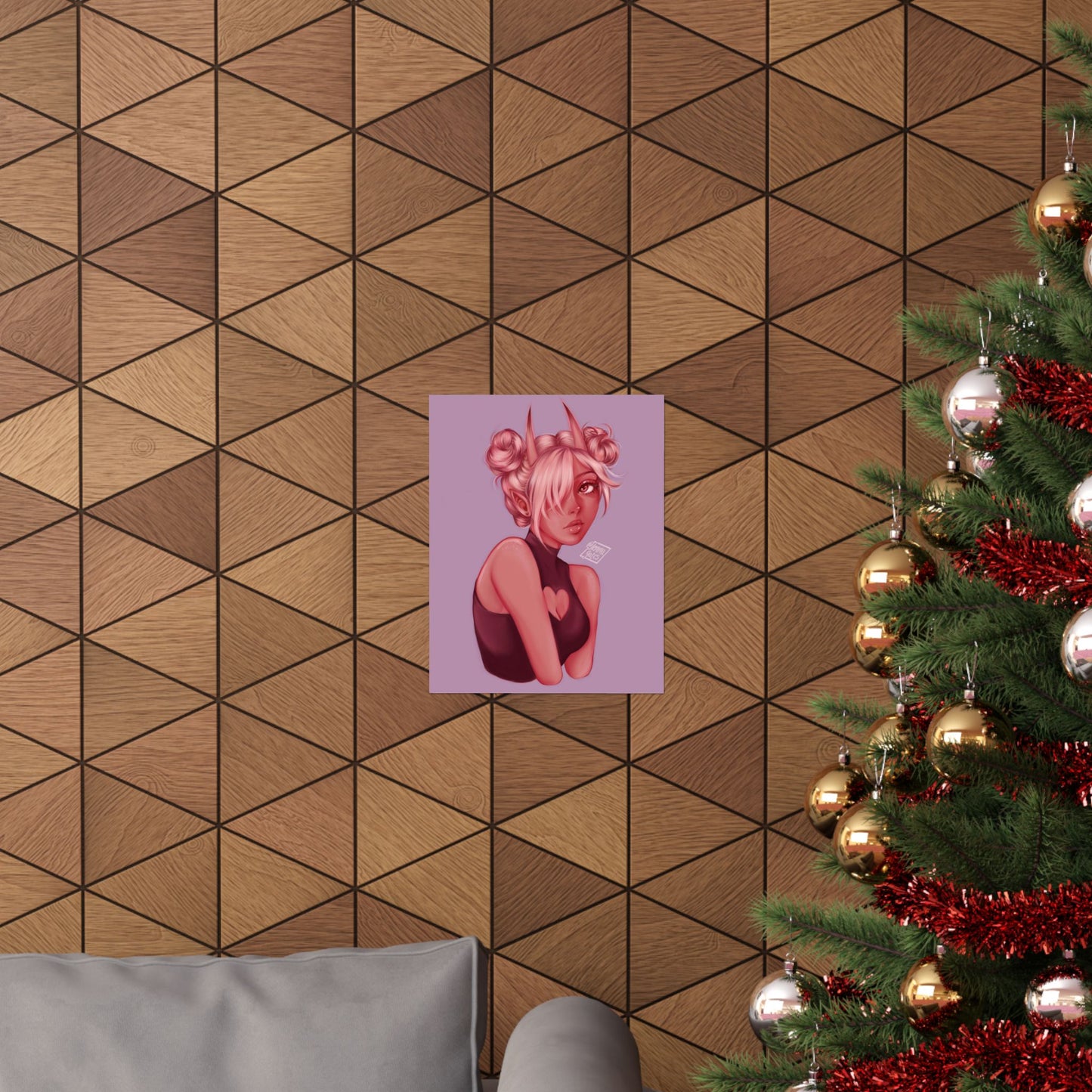 Artistic Pink Demon Girl Portrait Poster