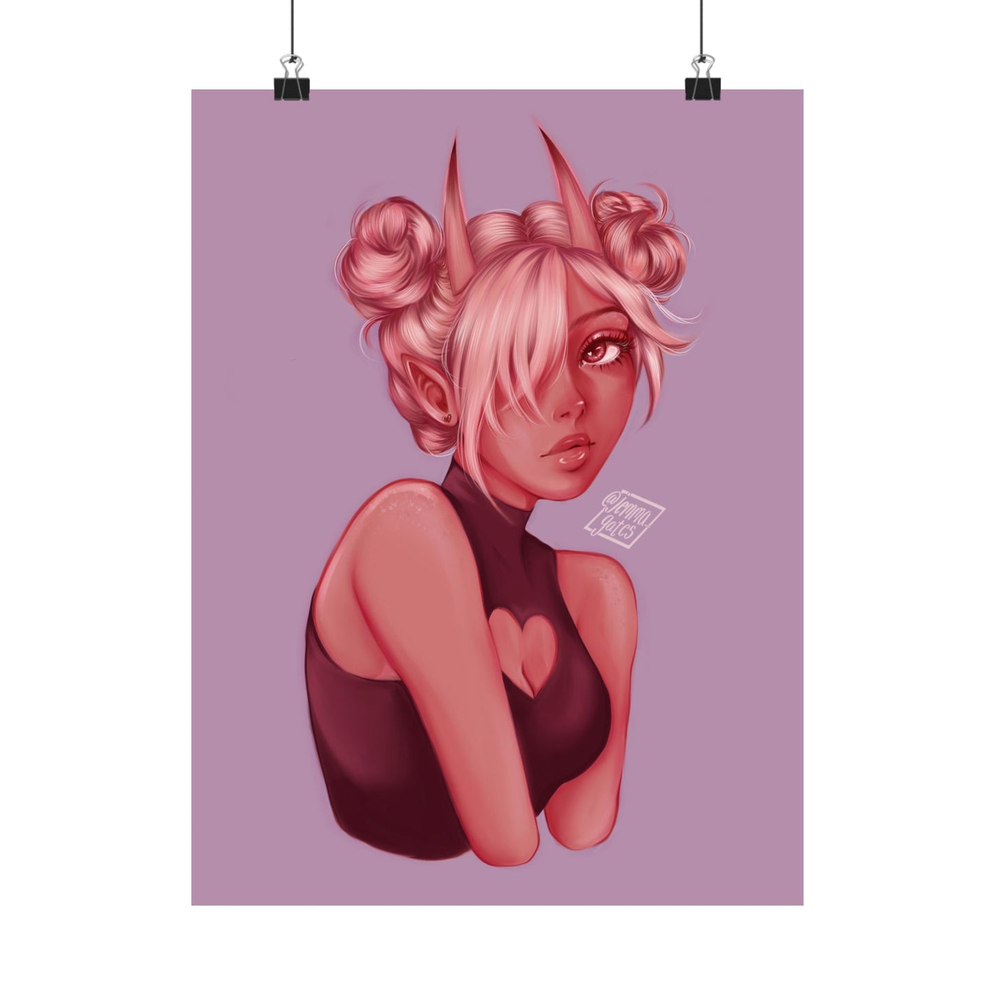 Artistic Pink Demon Girl Portrait Poster