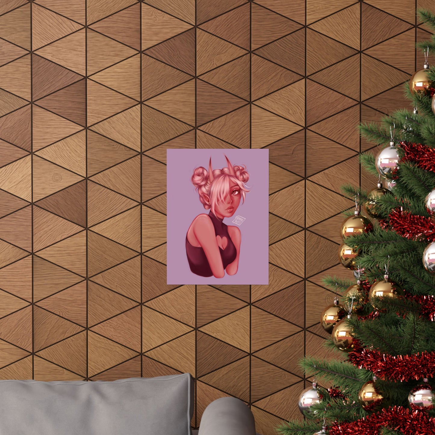 Artistic Pink Demon Girl Portrait Poster