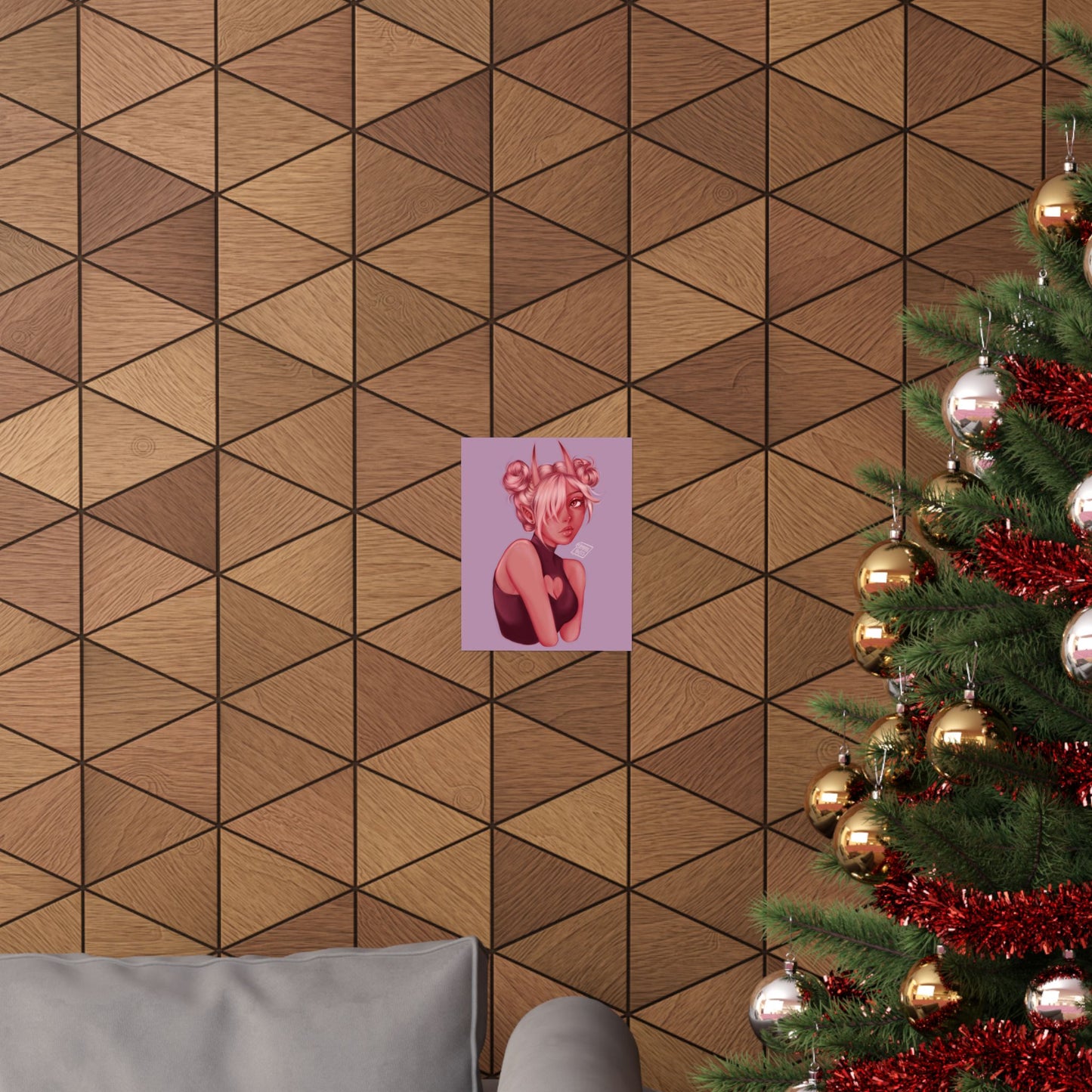 Artistic Pink Demon Girl Portrait Poster