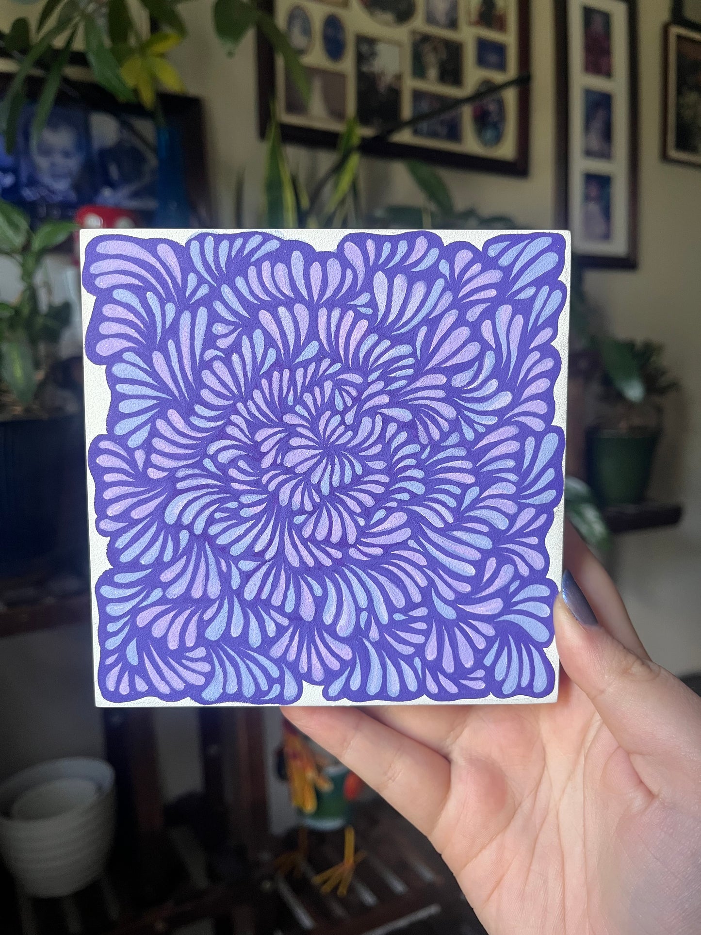 Purple groovy zentangle original acrylic painting
