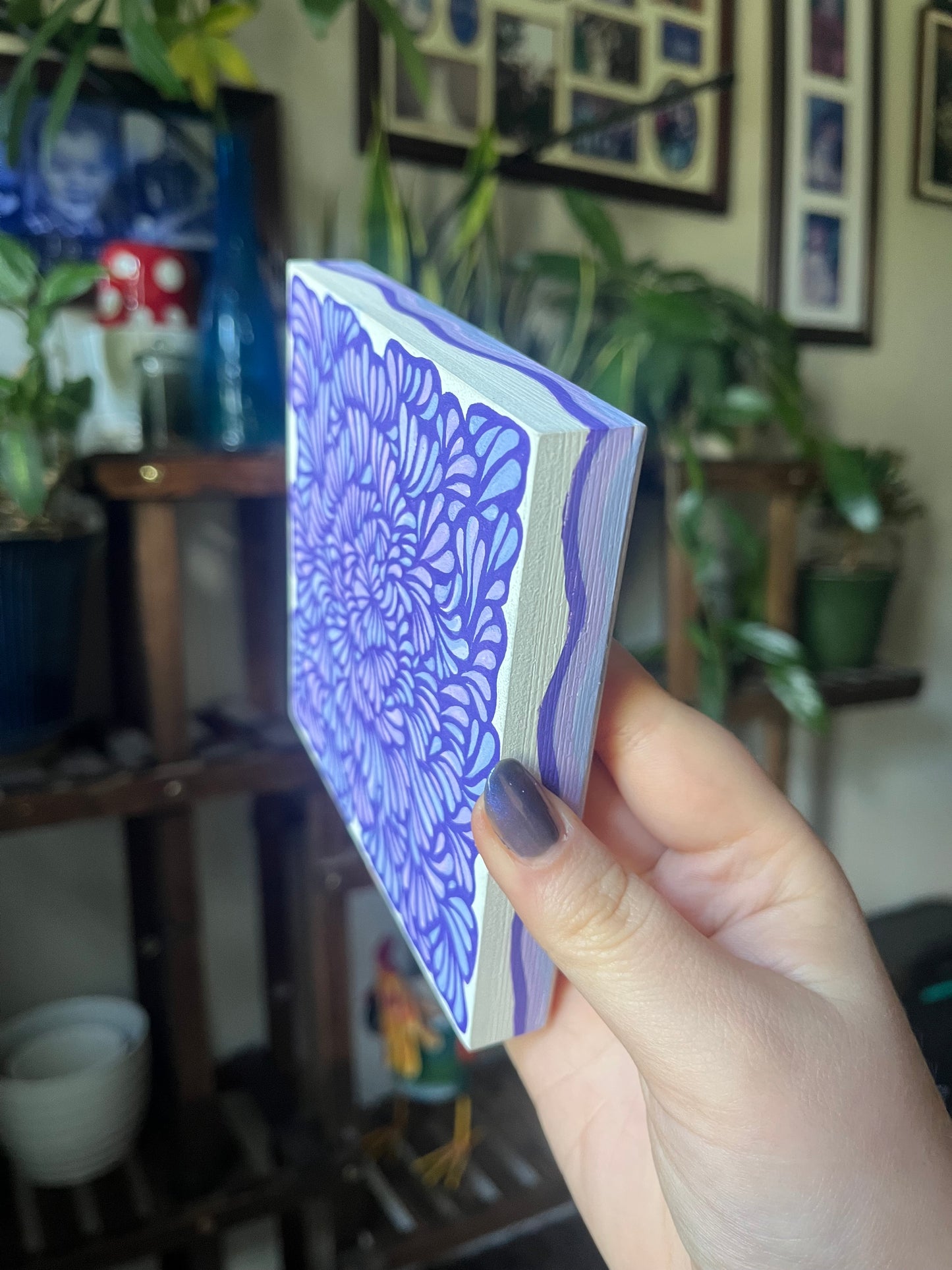 Purple groovy zentangle original acrylic painting