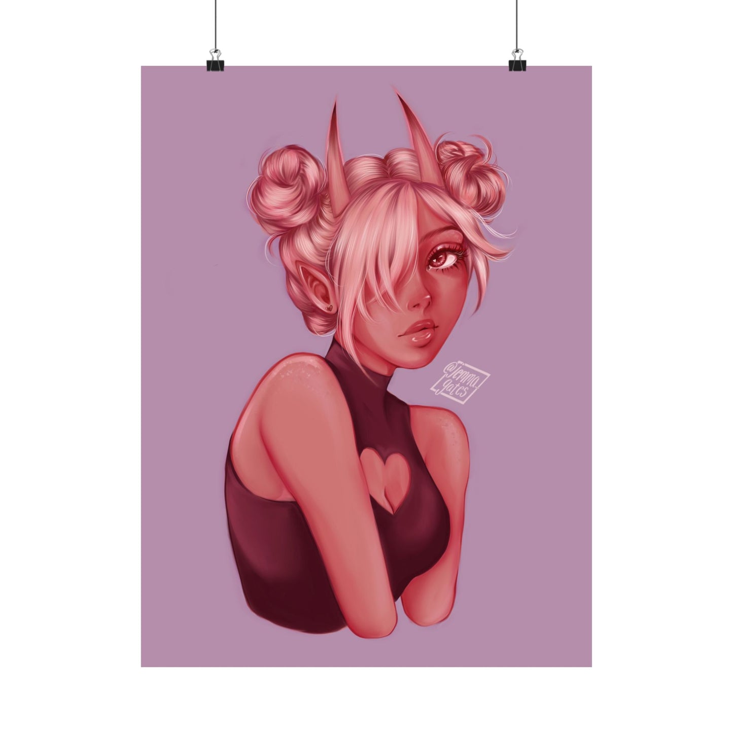 Artistic Pink Demon Girl Portrait Poster