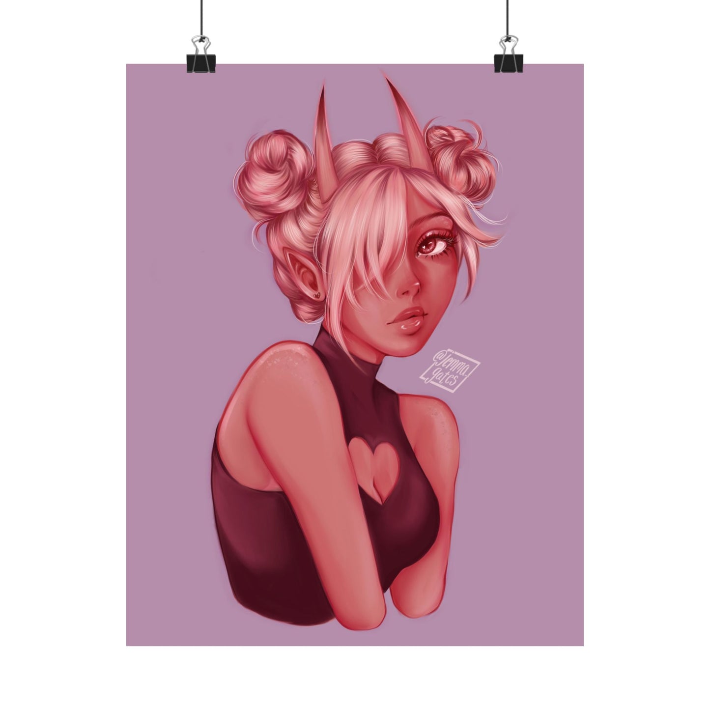 Artistic Pink Demon Girl Portrait Poster