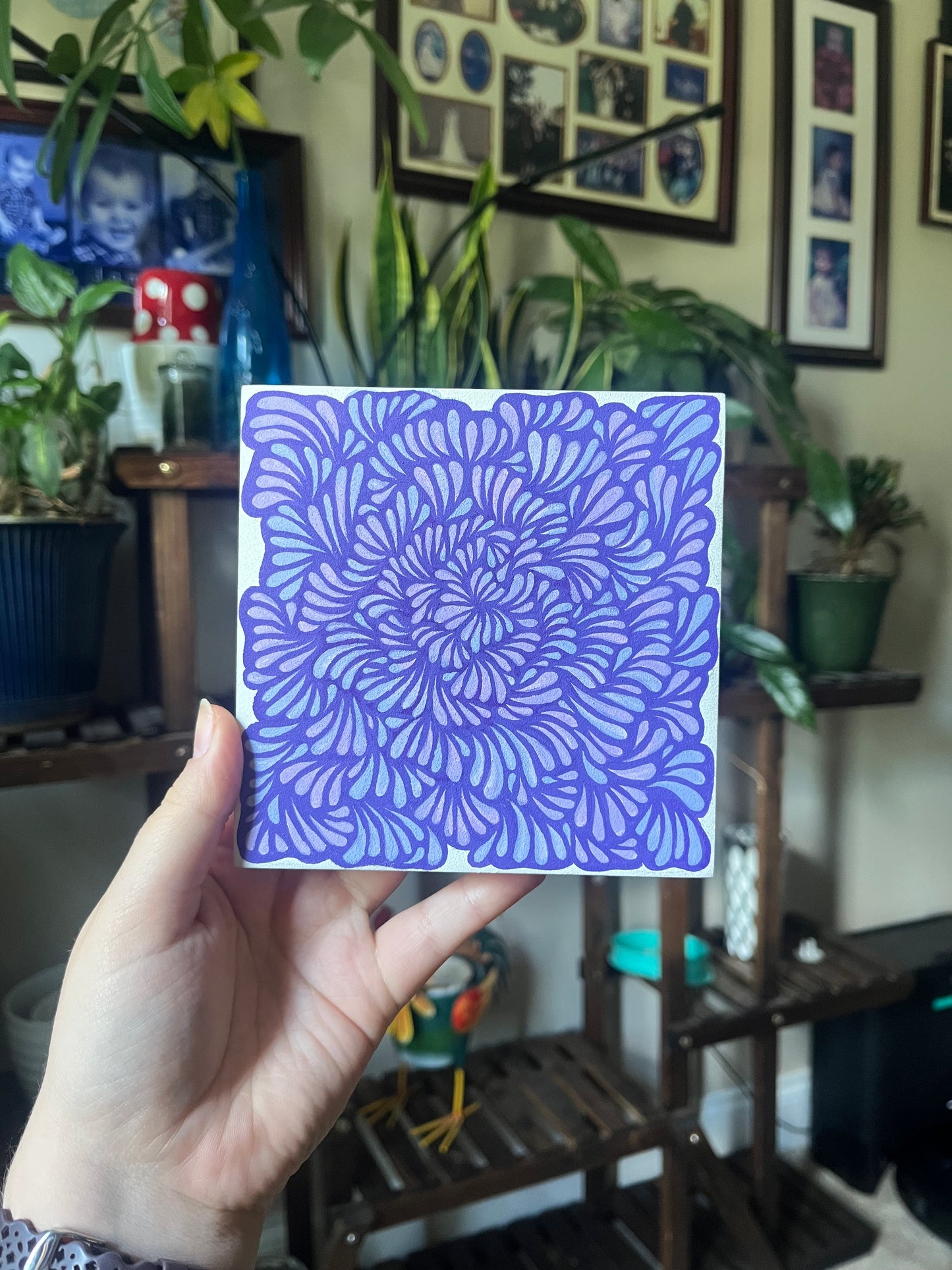 Purple groovy zentangle original acrylic painting