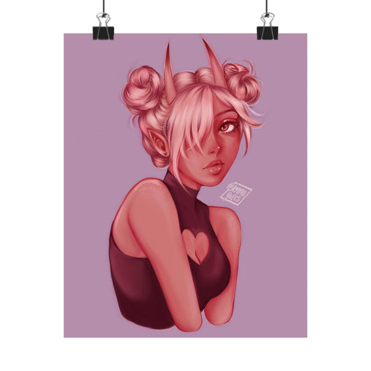 Artistic Pink Demon Girl Portrait Poster