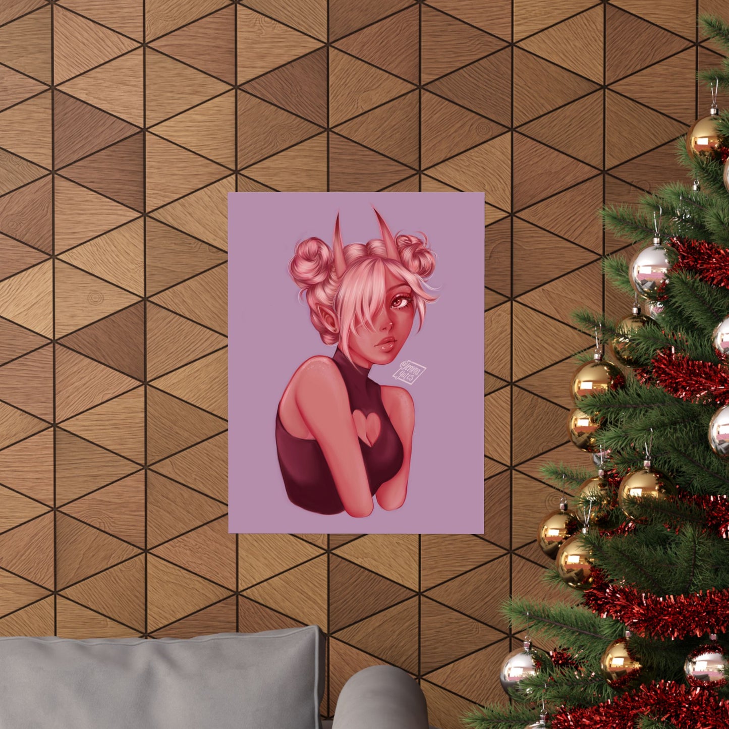 Artistic Pink Demon Girl Portrait Poster